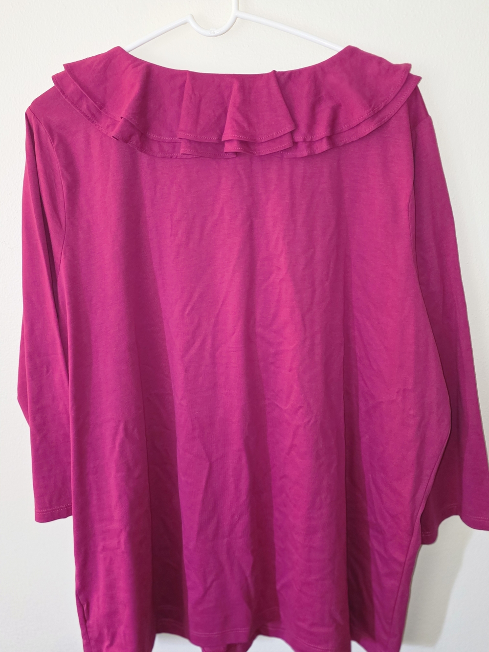 Chaps Women's Ruffled V-Neck Tunic in Fuchsia - Picture 4 of 6